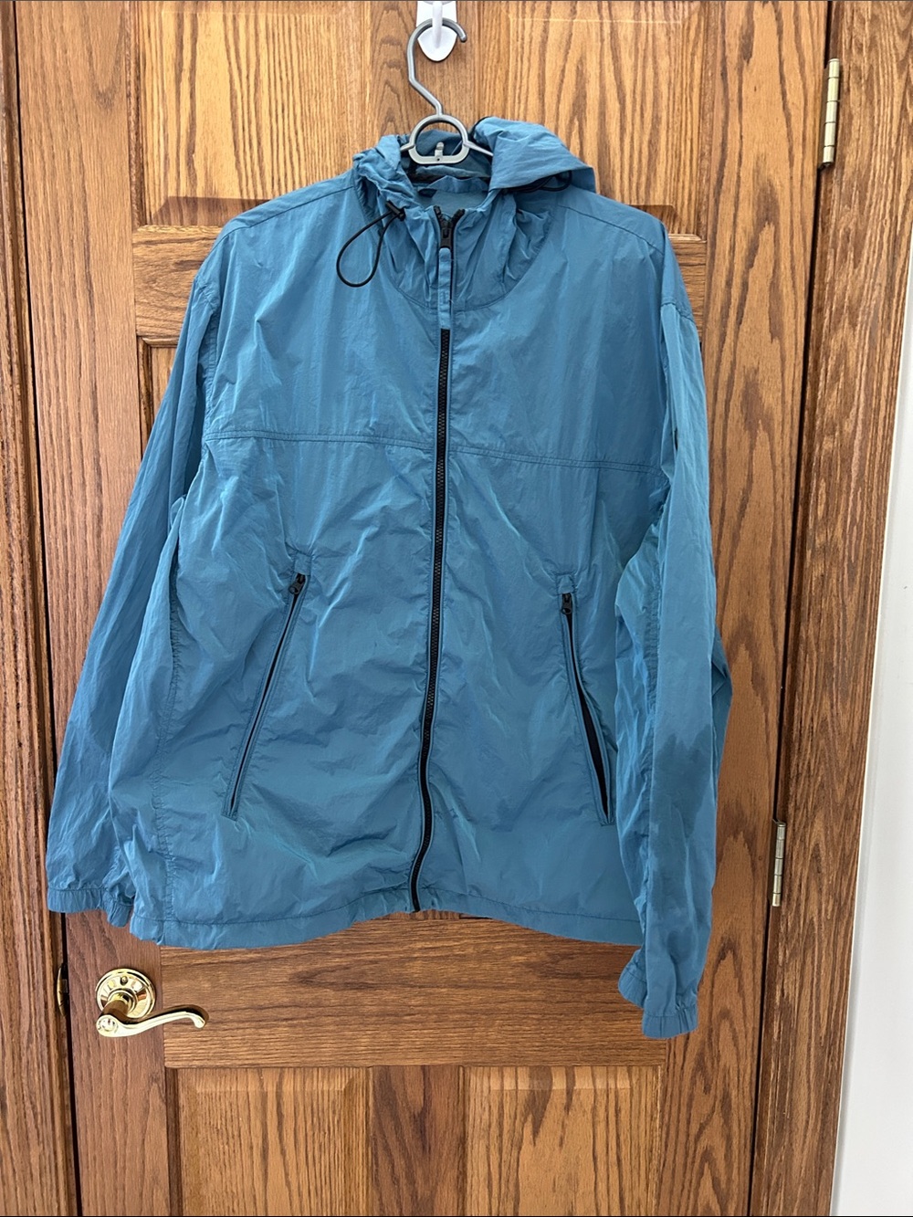 American Eagle Outfitters Blue Teal Hooded Windbreaker Jacket - Men